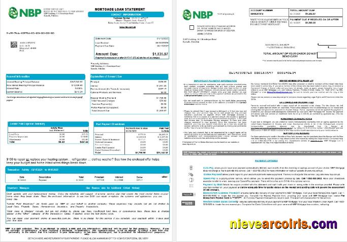 Pakistan NBP mortgage loan statement, 8 pages 1-2
